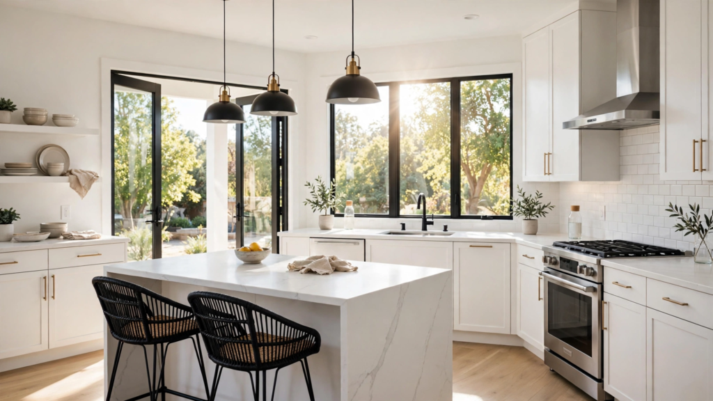 Clean modern kitchen interior with spotless countertops